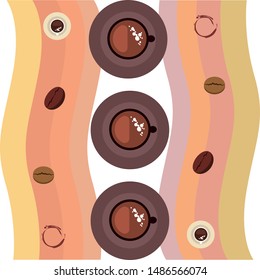 Coffee cup, coffee grains, breakfast concept. Drinks menu for restaurant, vector background.