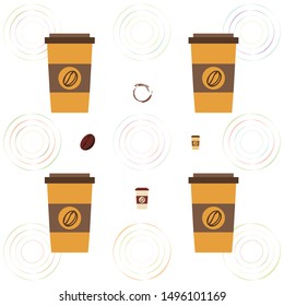 Coffee cup, coffee grains, breakfast concept. Drinks menu for restaurant, vector background.