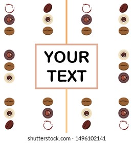Coffee cup, coffee grains, breakfast concept. Drinks menu for restaurant, vector background.
