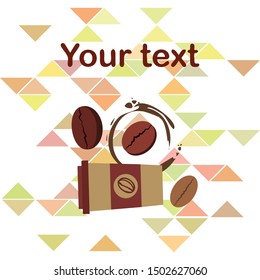 Coffee cup, coffee grains, breakfast concept. Drinks menu for restaurant, vector background.