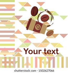 Coffee cup, coffee grains, breakfast concept. Drinks menu for restaurant, vector background.
