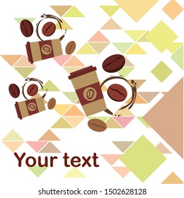 Coffee cup, coffee grains, breakfast concept. Drinks menu for restaurant, vector background.
