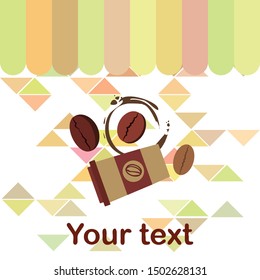 Coffee cup, coffee grains, breakfast concept. Drinks menu for restaurant, vector background.