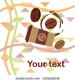 Coffee cup, coffee grains, breakfast concept. Drinks menu for restaurant, vector background.