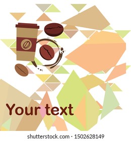 Coffee cup, coffee grains, breakfast concept. Drinks menu for restaurant, vector background.