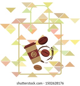Coffee cup, coffee grains, breakfast concept. Drinks menu for restaurant, vector background.