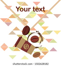 Coffee cup, coffee grains, breakfast concept. Drinks menu for restaurant, vector background.