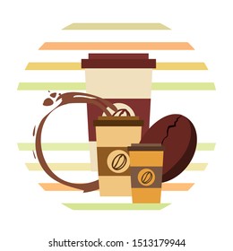Coffee cup, coffee grains, breakfast concept. Drinks menu for restaurant, vector background