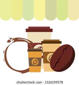 Coffee cup, coffee grains, breakfast concept. Drinks menu for restaurant, vector background.