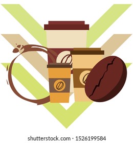 Coffee cup, coffee grains, breakfast concept. Drinks menu for restaurant, vector background.