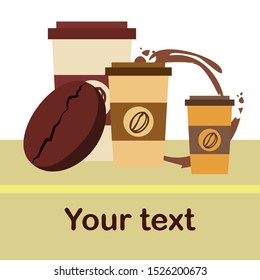 Coffee cup, coffee grains, breakfast concept. Drinks menu for restaurant, vector background.