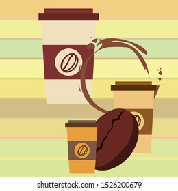 Coffee cup, coffee grains, breakfast concept. Drinks menu for restaurant, vector background.