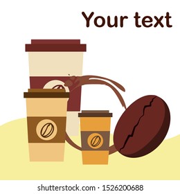Coffee cup, coffee grains, breakfast concept. Drinks menu for restaurant, vector background.
