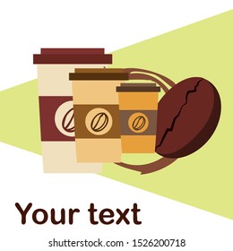 Coffee cup, coffee grains, breakfast concept. Drinks menu for restaurant, vector background.