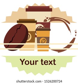 Coffee cup, coffee grains, breakfast concept. Drinks menu for restaurant, vector background.
