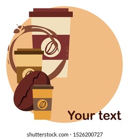 Coffee cup, coffee grains, breakfast concept. Drinks menu for restaurant, vector background.