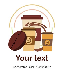 Coffee cup, coffee grains, breakfast concept. Drinks menu for restaurant, vector background.