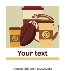 Coffee cup, coffee grains, breakfast concept. Drinks menu for restaurant, vector background.