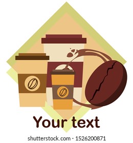 Coffee cup, coffee grains, breakfast concept. Drinks menu for restaurant, vector background.