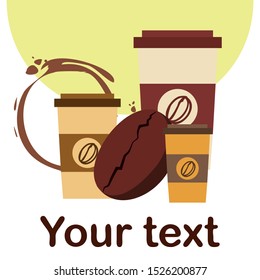 Coffee cup, coffee grains, breakfast concept. Drinks menu for restaurant, vector background.