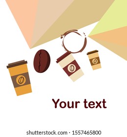 Coffee cup, coffee grains, breakfast concept. Drinks menu for restaurant, vector background