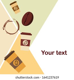 Coffee cup, coffee grains, breakfast concept. Drinks menu for restaurant, vector background.