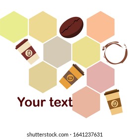 Coffee cup, coffee grains, breakfast concept. Drinks menu for restaurant, vector background.