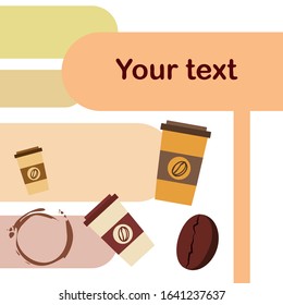 Coffee cup, coffee grains, breakfast concept. Drinks menu for restaurant, vector background.