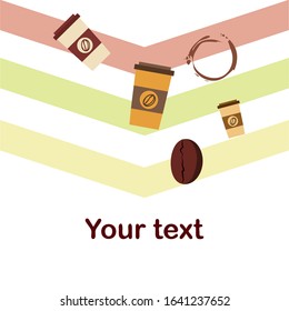 Coffee cup, coffee grains, breakfast concept. Drinks menu for restaurant, vector background.