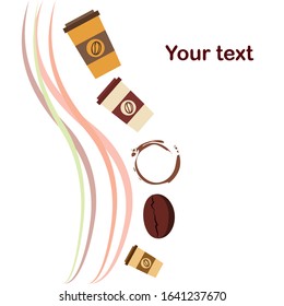 Coffee cup, coffee grains, breakfast concept. Drinks menu for restaurant, vector background.