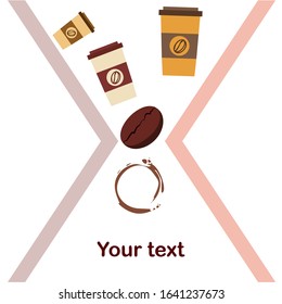 Coffee cup, coffee grains, breakfast concept. Drinks menu for restaurant, vector background.