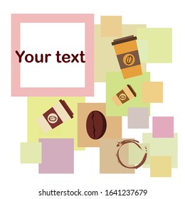 Coffee cup, coffee grains, breakfast concept. Drinks menu for restaurant, vector background.