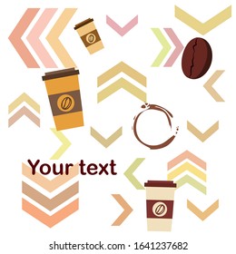 Coffee cup, coffee grains, breakfast concept. Drinks menu for restaurant, vector background.