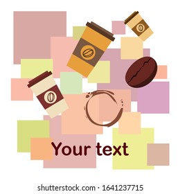 Coffee cup, coffee grains, breakfast concept. Drinks menu for restaurant, vector background.