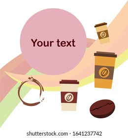 Coffee cup, coffee grains, breakfast concept. Drinks menu for restaurant, vector background.