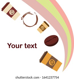Coffee cup, coffee grains, breakfast concept. Drinks menu for restaurant, vector background.