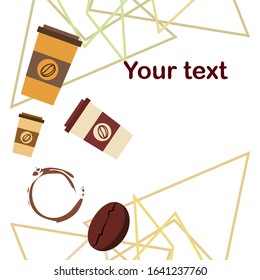 Coffee cup, coffee grains, breakfast concept. Drinks menu for restaurant, vector background.