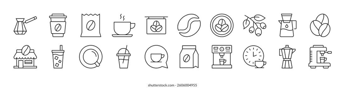 Coffee, Cup and Grains Related Image Collection. Editable Stroke. Perfect for Infographics, Articles, Books, Flyers, Banners
