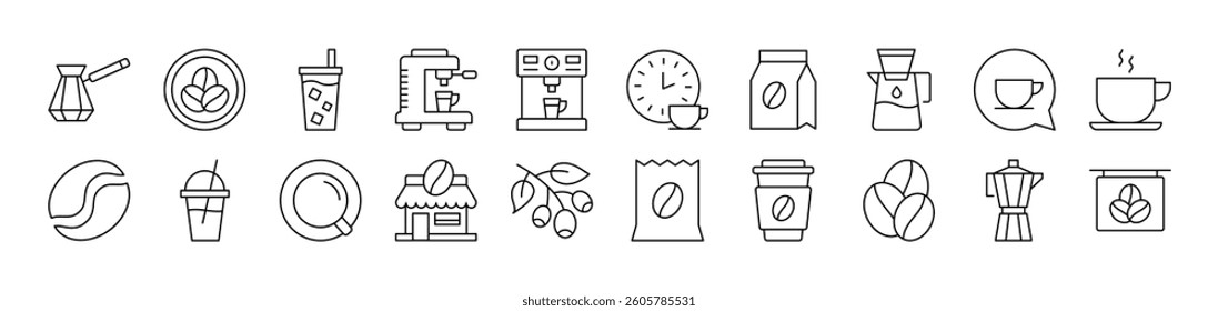Coffee, Cup and Grains Related Line Icon Collection. Editable Stroke. Perfect for Infographics, Articles, Books, Flyers, Banners