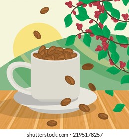 coffee cup and grains scene poster