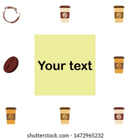 Coffee cup, coffee grains, spilled coffee. Breakfast concept. Drinks menu for restaurant, vector background.
