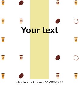 Coffee cup, coffee grains, spilled coffee. Breakfast concept. Drinks menu for restaurant, vector background.