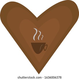 Coffee cup and gray steam on brown heart background logo for design popular hot drink concept