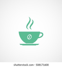 Coffee Cup Green Flat Icon On White Background