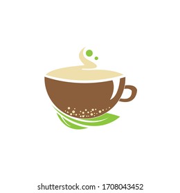 Coffee cup with green leaf logo vector