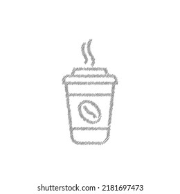 Coffee cup grey sketch vector icon. Hot tea drink with steam