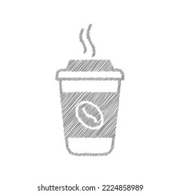 Coffee cup grey sketch vector icon. Hot tea drink with steam