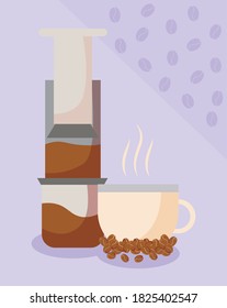 coffee cup with grinder and beans design of drink caffeine breakfast and beverage theme Vector illustration