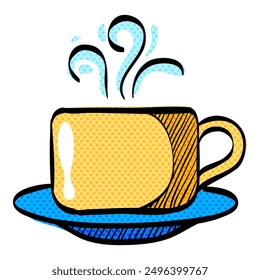 Coffee cup halftone icon hand drawn color vector illustration