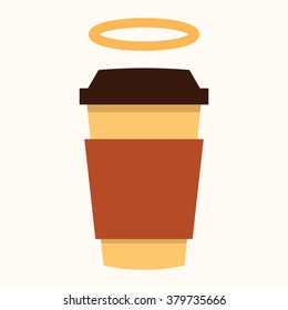 Coffee cup with halo flat vector icon design